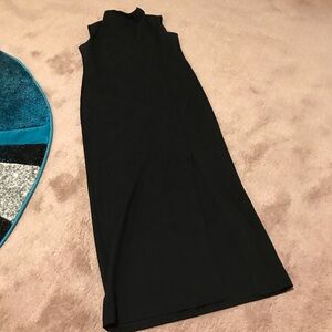 Elegant Black Sleeveless Maxi Dress with front split, back zipper
